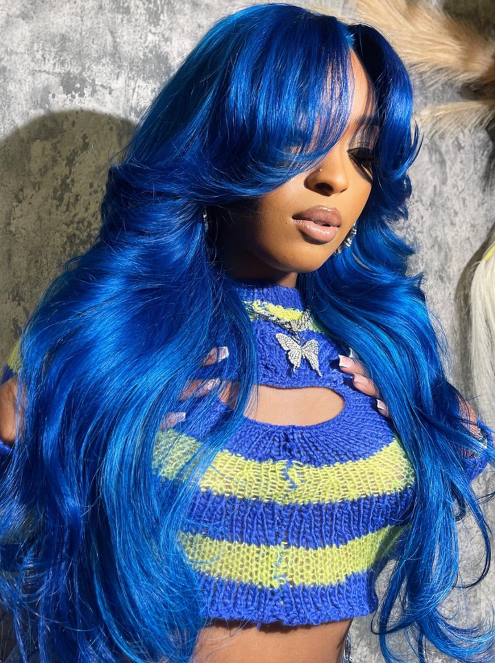 Dorsanee Curtain Bangs Wig Blonde Blue Purple Pink Red Yellow 13x4 Lace Front Human Hair Wigs