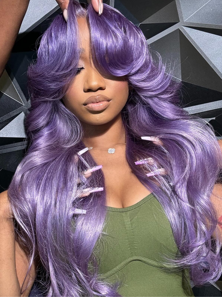 Dorsanee Curtain Bangs Wig Blonde Blue Purple Pink Red Yellow 13x4 Lace Front Human Hair Wigs