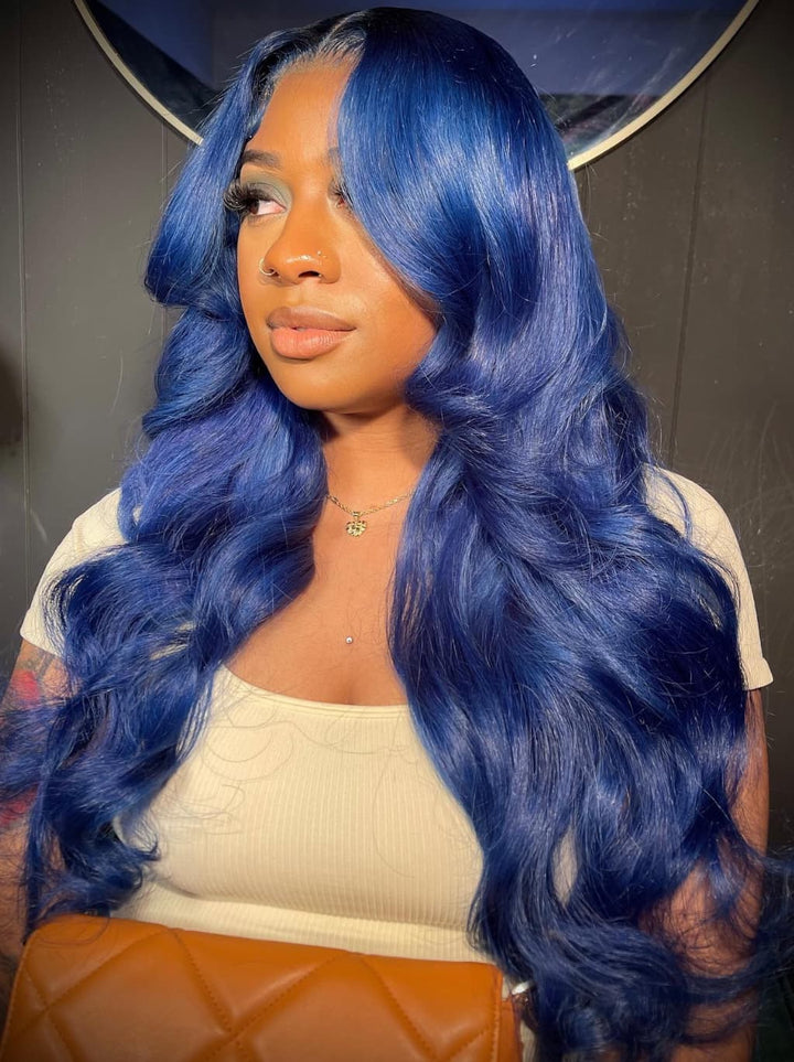 Dorsanee Dark Midnight Blue Colored 13x4 Lace Front Virgin Human Hair Wigs
