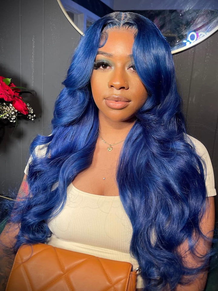 Dorsanee Dark Midnight Blue Colored 13x4 Lace Front Virgin Human Hair Wigs
