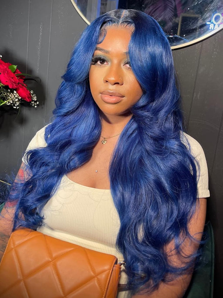 Dorsanee Dark Midnight Blue Colored 13x4 Lace Front Virgin Human Hair Wigs