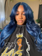 Dorsanee Deep Royal Blue Curtain Bangs 13x4 HD Lace Front Body Wave Human Hair Wigs