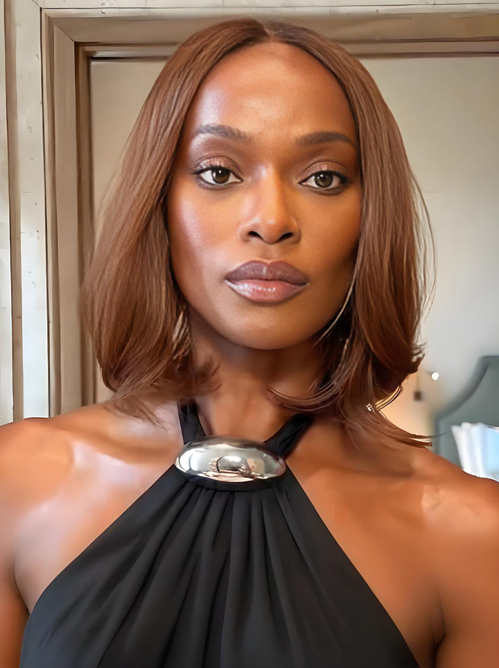 Dorsanee Elegant Caramel Brown Short Bob Straight 13x4 Lace Front Virgin Human Hair Wigs