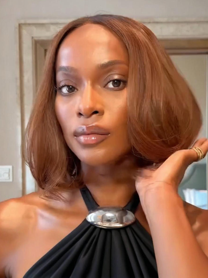 Dorsanee Elegant Caramel Brown Short Bob Straight 13x4 Lace Front Virgin Human Hair Wigs