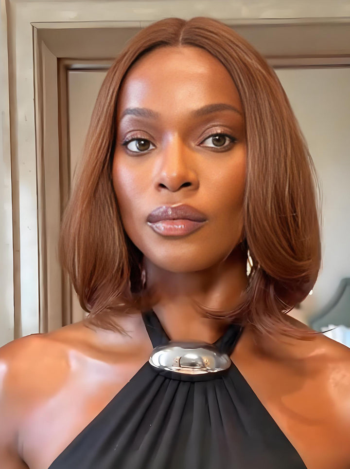 Dorsanee Elegant Caramel Brown Short Bob Straight 13x4 Lace Front Virgin Human Hair Wigs