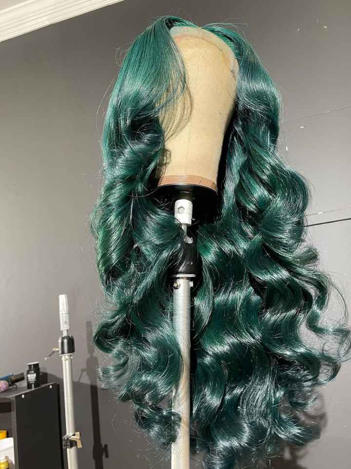Dorsanee 200 Density Emerald Green 13x4 Lace Front Wave Human Hair Wigs