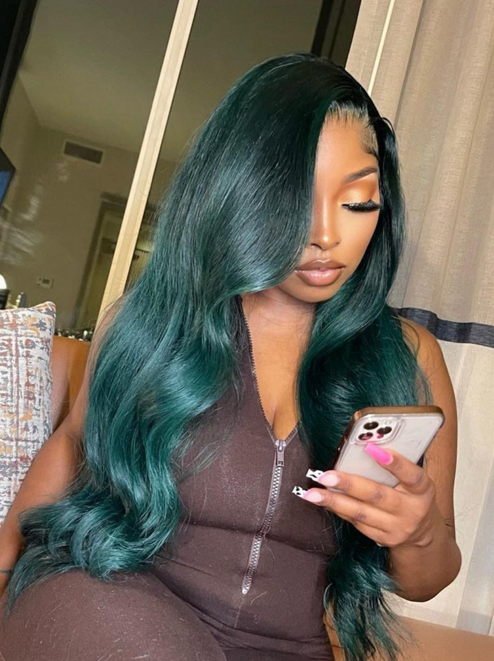 Dorsanee 200 Density Emerald Green 13x4 Lace Front Wave Human Hair Wigs
