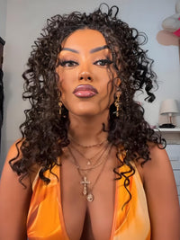 Dorsanee Full Lace Ventilated Part Anywhere Crimped Deep Curly Virgin Human Hair Wigs