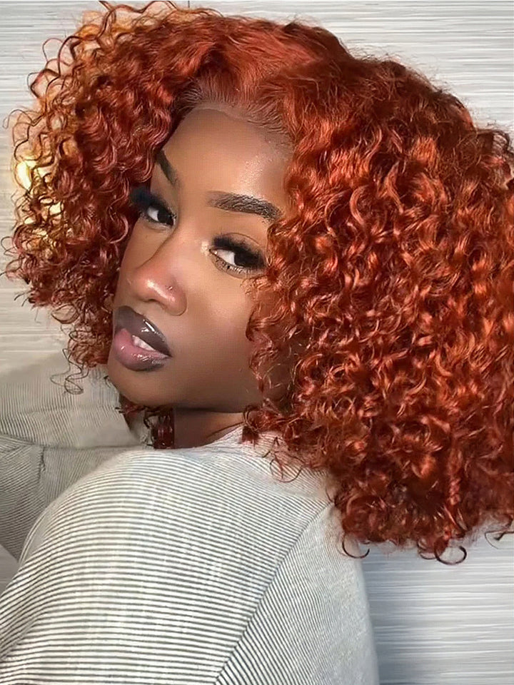 Dorsanee Ginger Orange Jerry Curly Short Bob Wig 4x4 13x4 HD Lace Frontal Human Hair Wigs