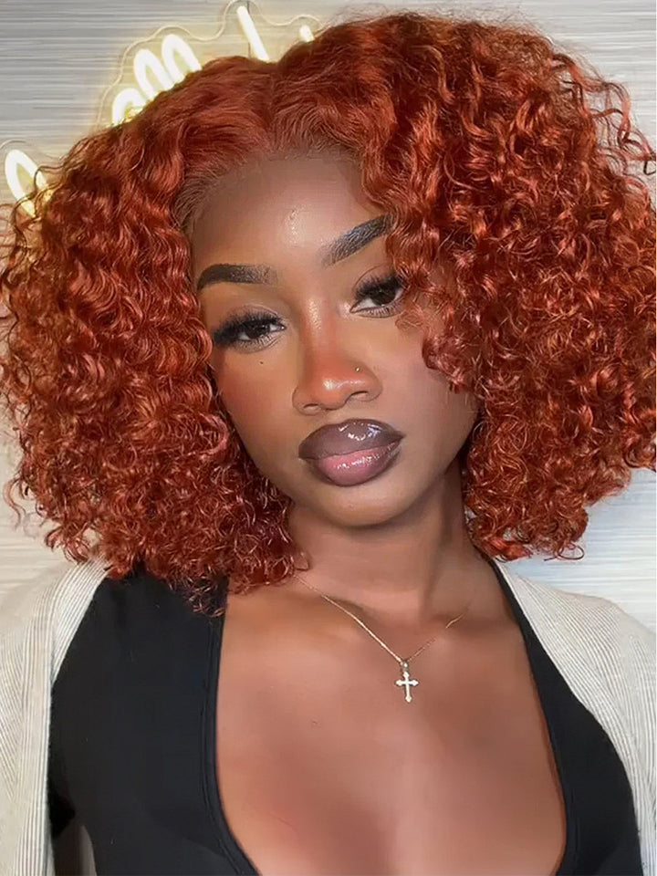 Dorsanee Ginger Orange Jerry Curly Short Bob Wig 4x4 13x4 HD Lace Frontal Human Hair Wigs Dry Look