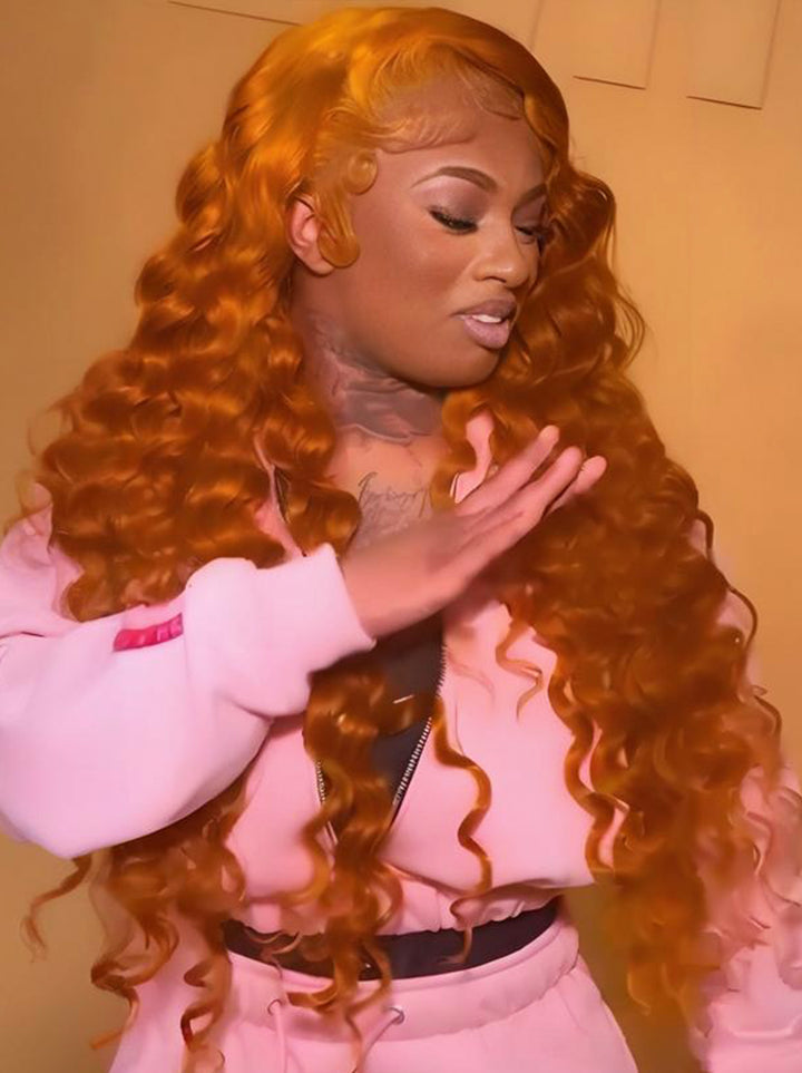 Dorsanee Ginger Reddish Brown Wand Curls 13x4 Lace Front Virgin Human Hair Wig