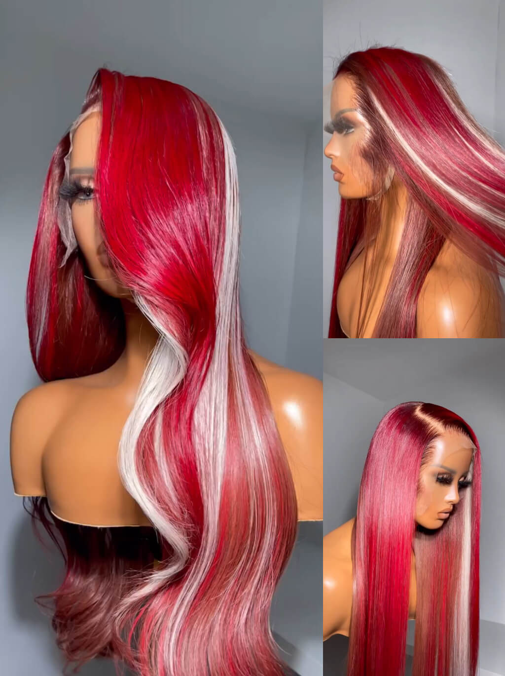 Dorsanee Blue Red Blonde Highlight 13x4 HD Lace Front Body Wave Human Hair Wigs