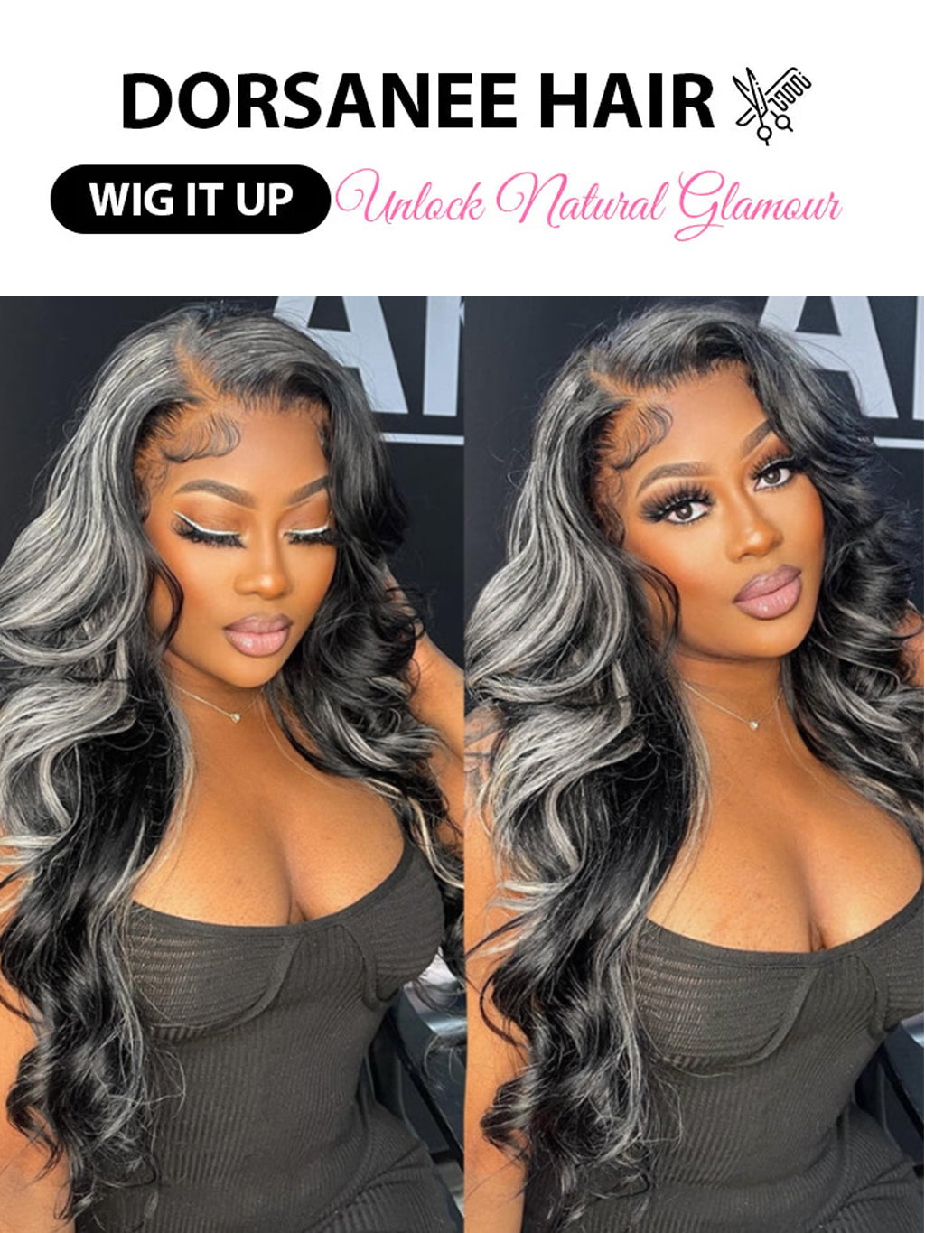 Dorsanee Grey Highlights 13x4 HD Lace Frontal Body Wave Human Hair Wig