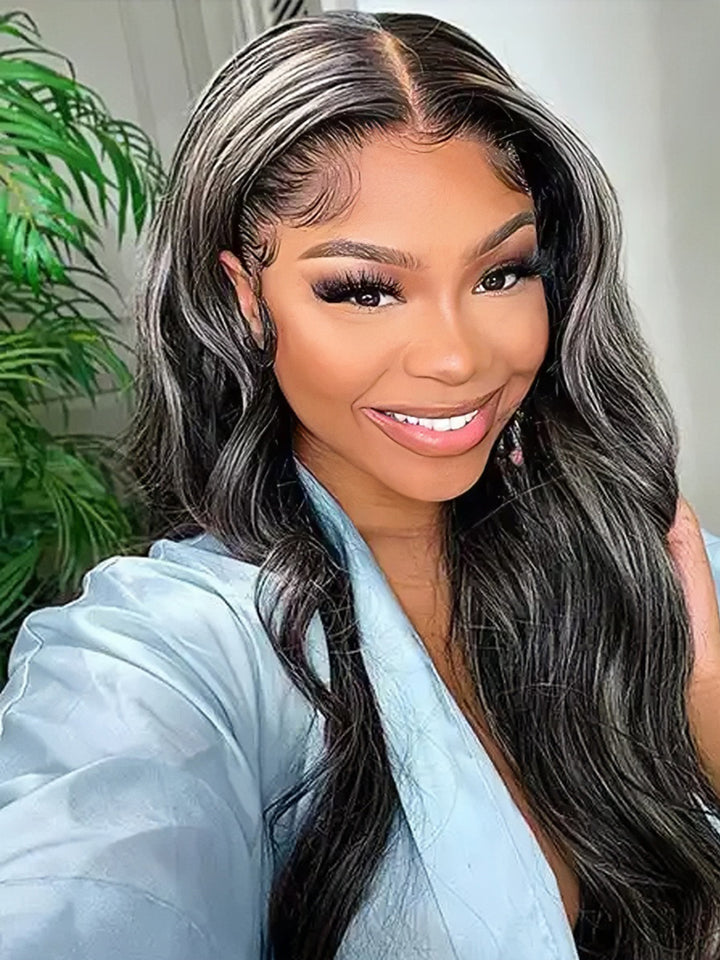 Dorsanee Grey Highlights 13x4 HD Lace Frontal Body Wave Human Hair Wigs Colored 100% Vrigin Hair