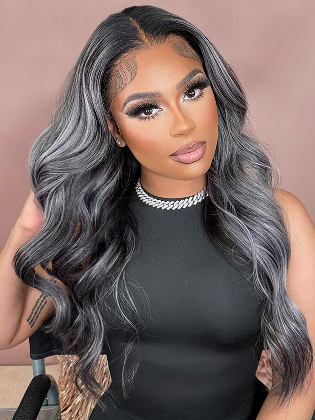 Dorsanee Grey Highlights 13x4 HD Lace Frontal Body Wave Human Hair Wigs Colored Vrigin Hair