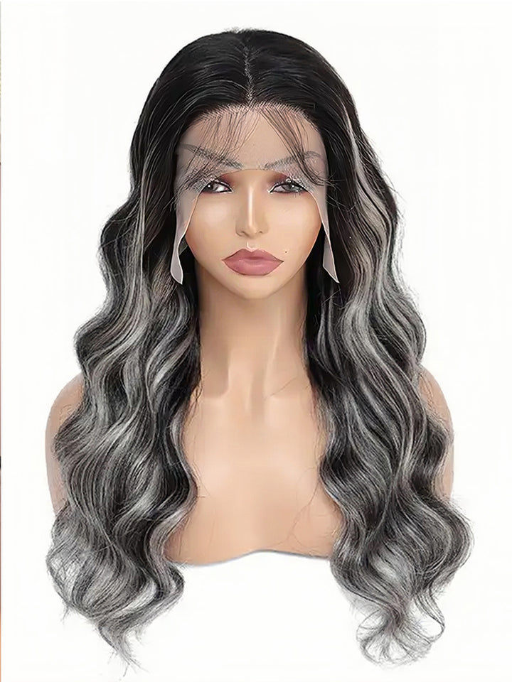Dorsanee Grey Highlights 13x4 HD Lace Frontal Body Wave Human Hair Wigs Colored Wig