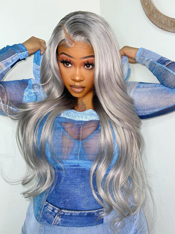 Dorsanee 200 Density Gray 13x4 Lace Front Straight Body Wave Human Hair Wigs