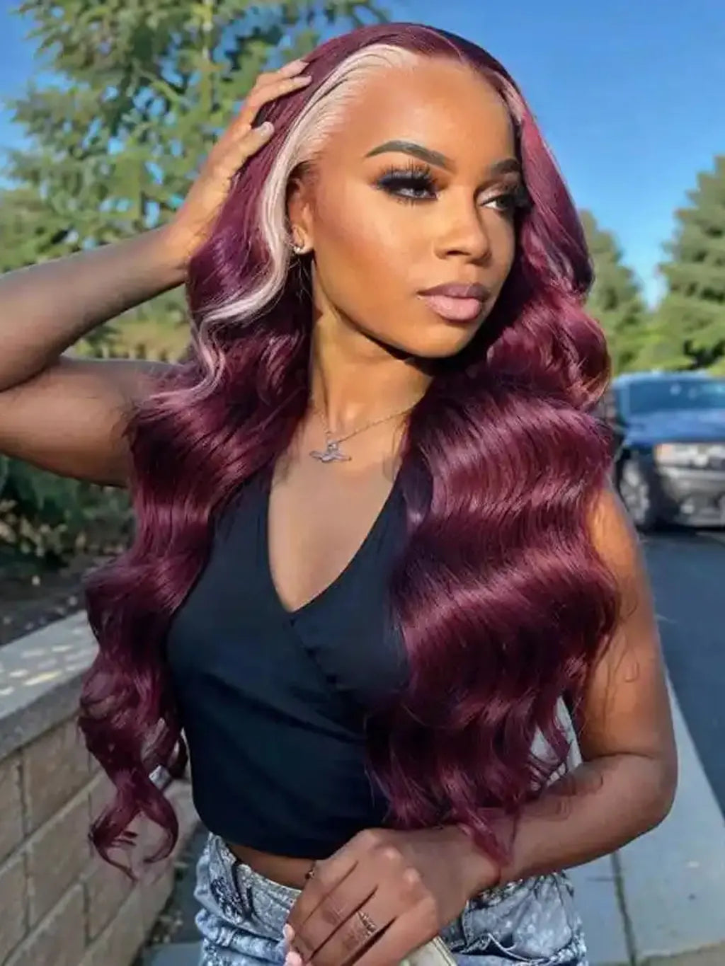 Dorsanee_Hair_13x4_Lace_Frontal_Skunk_Stripe_Wig_61399J_Burgundy_Color_Highlight_Body_Wave_Human_Hair_Wig