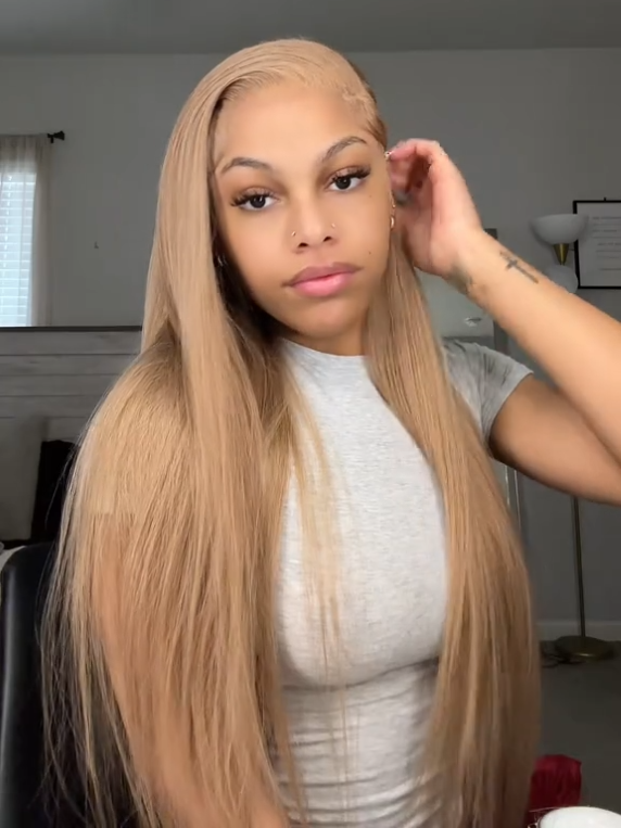 Dorsanee Hair Milk Tea Brown Color Bone Straight 13x4 Lace Frontal Human Hair Wigs