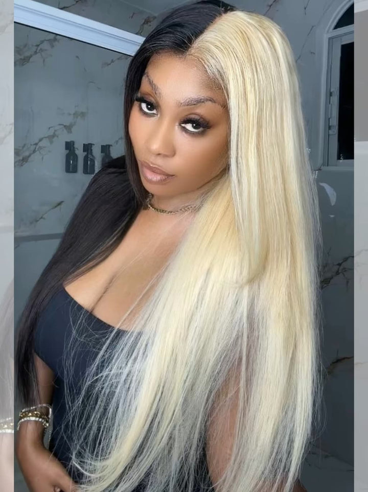 Dorsanee Half Blonde Half Black Skunk Stripe 13x4 Lace Front Human Hair Wig
