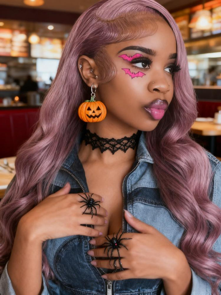 Dorsanee Halloween Cosplay Lavender Purple 200 Density Body Wave 13x4 Lace Front Human Hair Wigs