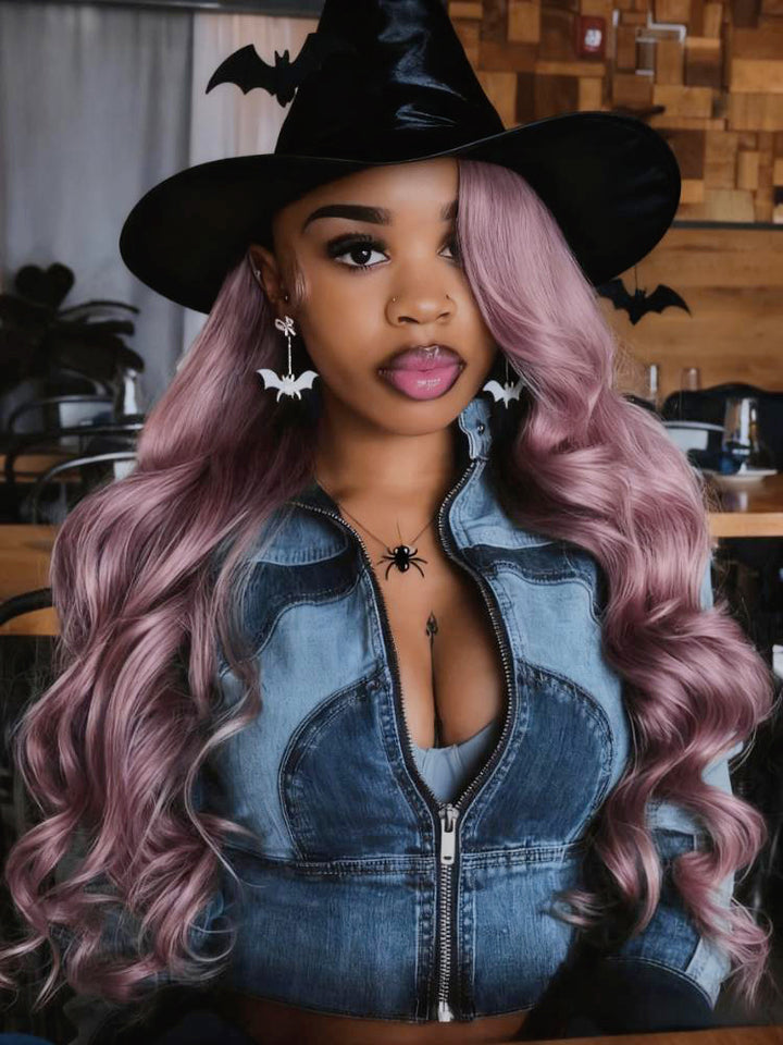 Dorsanee Halloween Cosplay Lavender Purple 200 Density Body Wave 13x4 Lace Front Human Hair Wigs