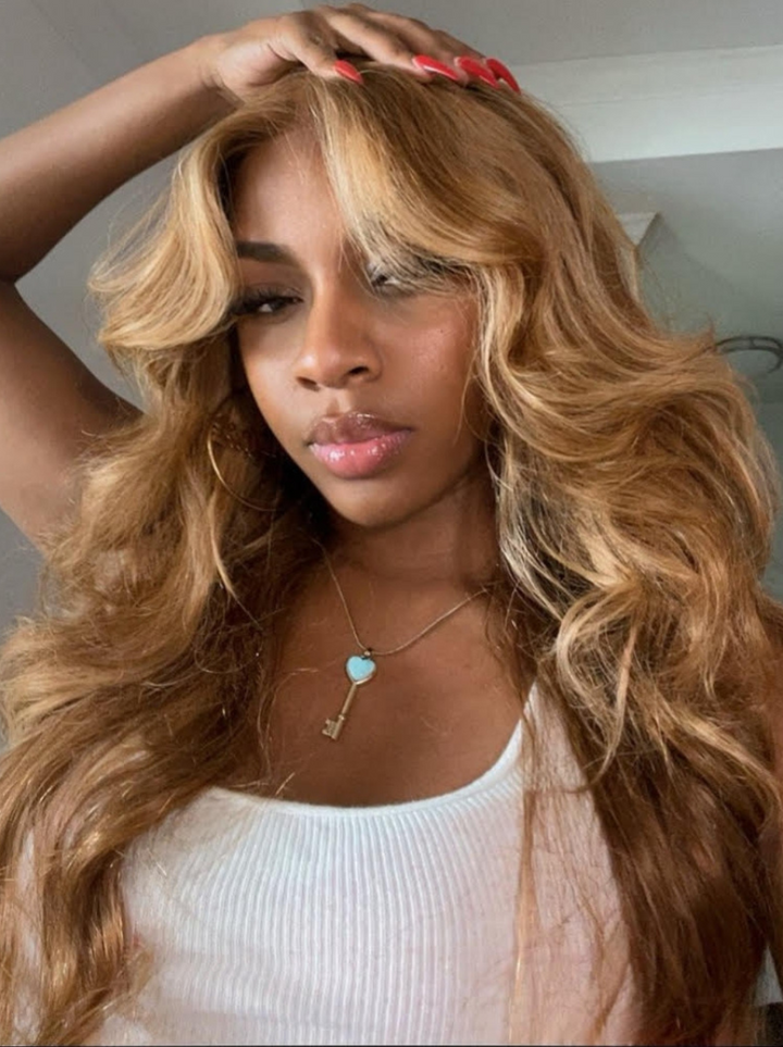 Dorsanee Honey Blonde Light Brown Highlight Body Wave 13x4 Lace Front Human Hair Wigs