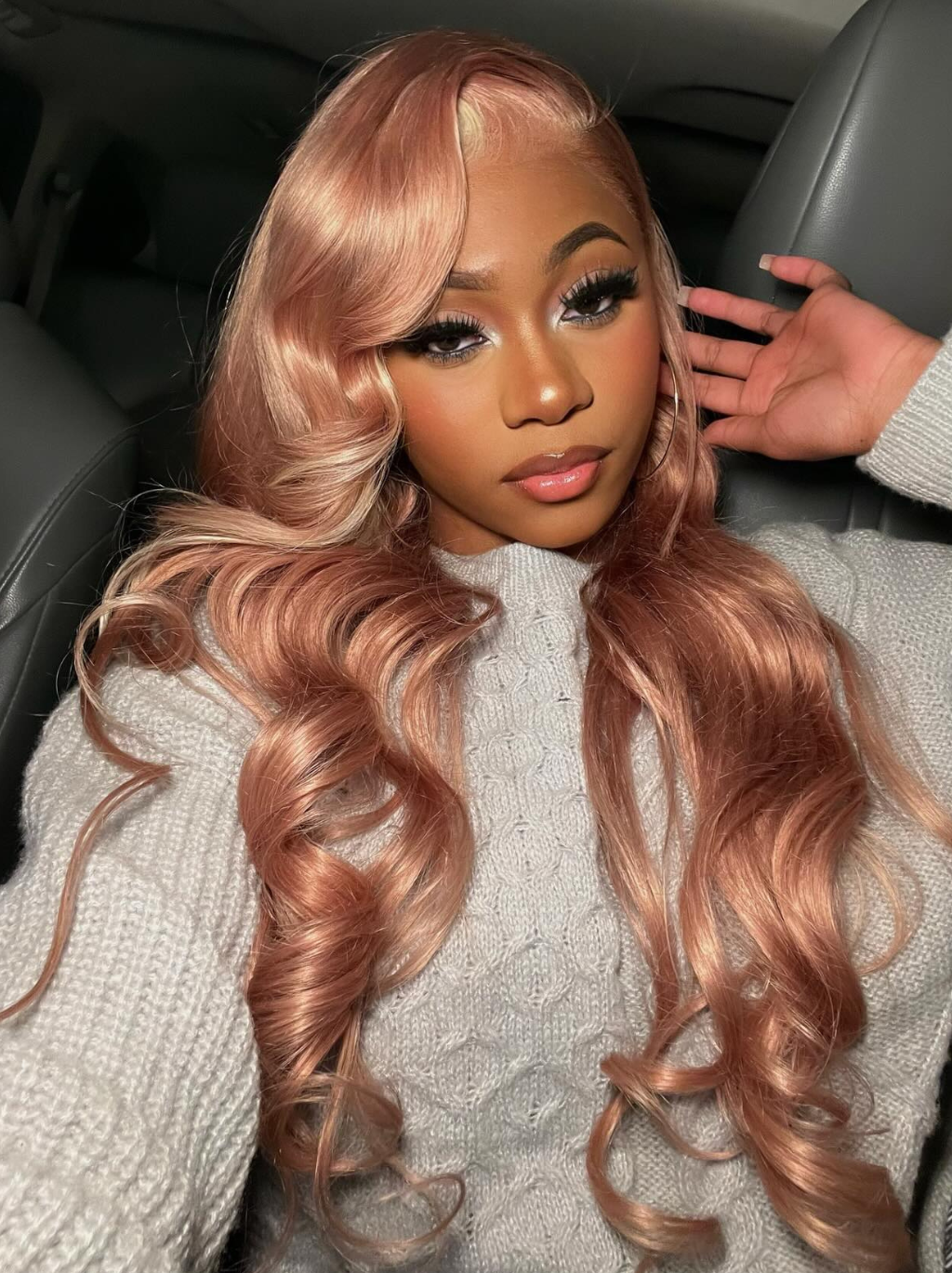 Dorsanee Light Red Pink Blonde Skunk Stripe Highlights Straight Body Wave 13x4 Lace Frontal Human Hair Wig
