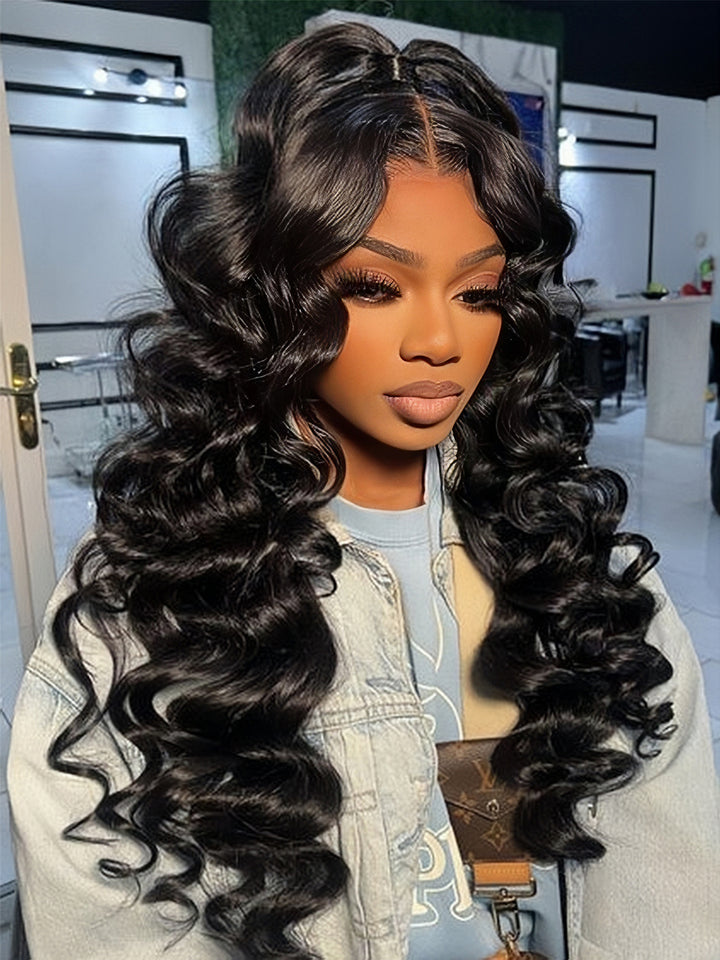 Dorsanee Loose Deep Wave Wig 4x4 Lace Closure Human Hair Wigs Middle Part Per Bleached Plucked With Baby Hair For Women