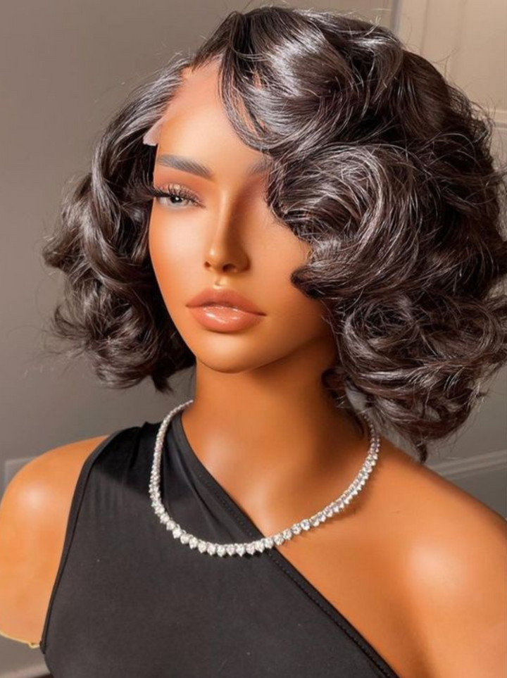 Dorsanee Mature Elegant Short Bob Wig 13x4 Lace Front Wavy Human Hair Wigs