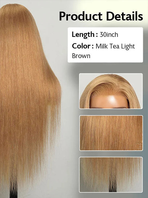 Dorsanee Milk Tea Brown Color Bone Straight 13x4 Lace Frontal Human Hair Wig