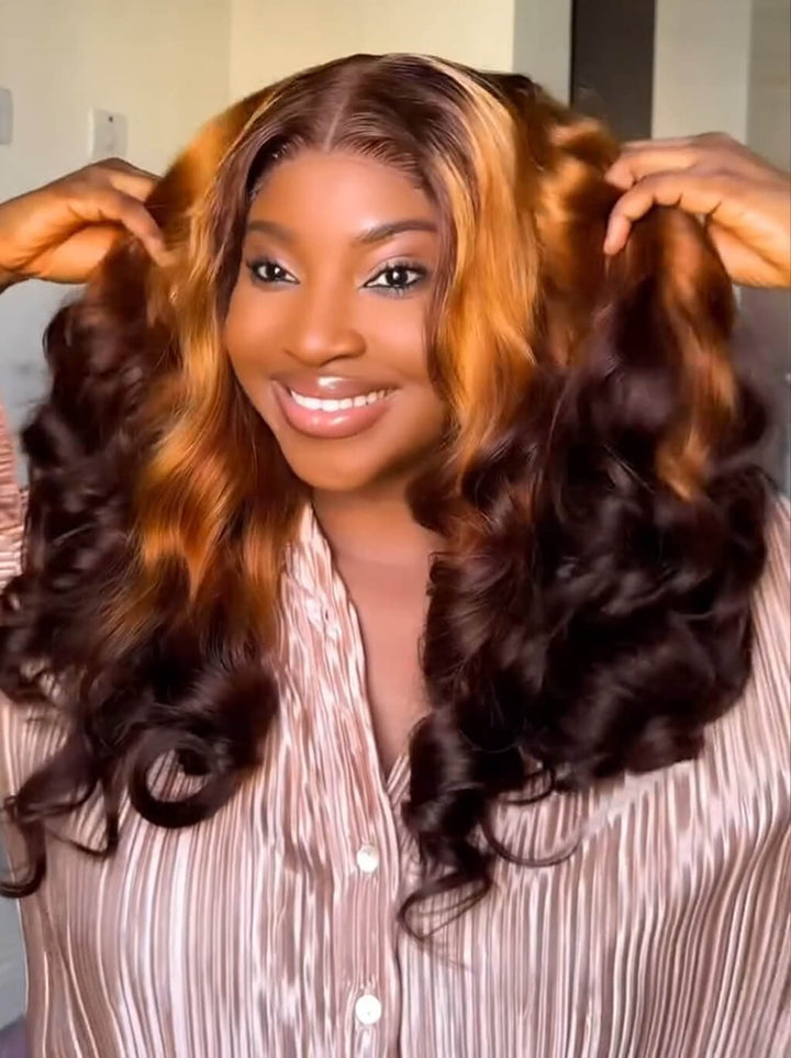 Dorsanee Ombr Brown Black Bouncy Loose Wave 13x4 Lace Front Virgin Human Hair Wigs