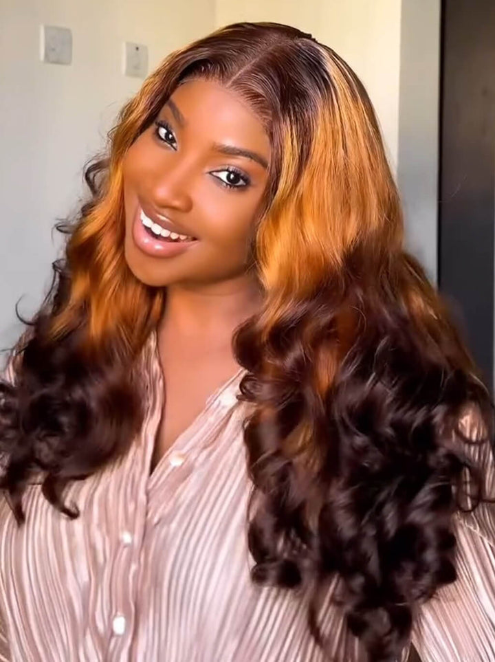 Dorsanee Ombr Brown Black Bouncy Loose Wave 13x4 Lace Front Virgin Human Hair Wigs