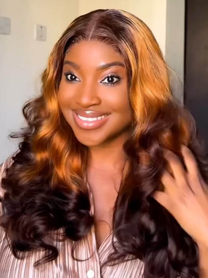 Dorsanee Ombr Brown Black Bouncy Loose Wave 13x4 Lace Front Virgin Human Hair Wigs