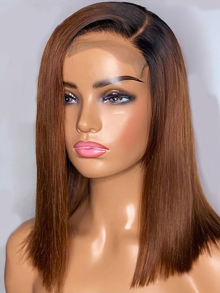Dorsanee Ombre 1B/30 Natural Black Dark Brown Wig 4x4 13x4 Lace Closure Front Human Hair Wigs Short Bob Wig Per Plucked