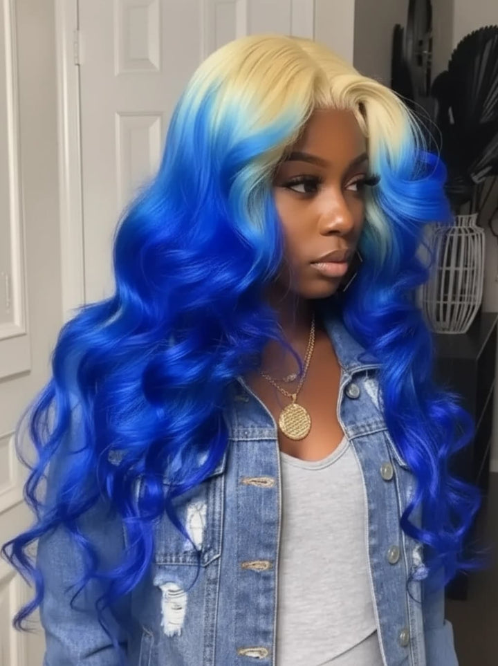 Dorsanee Ombre 613 Blonde Blue 13x4 Lace Front Human Hair Wigs 200 Density