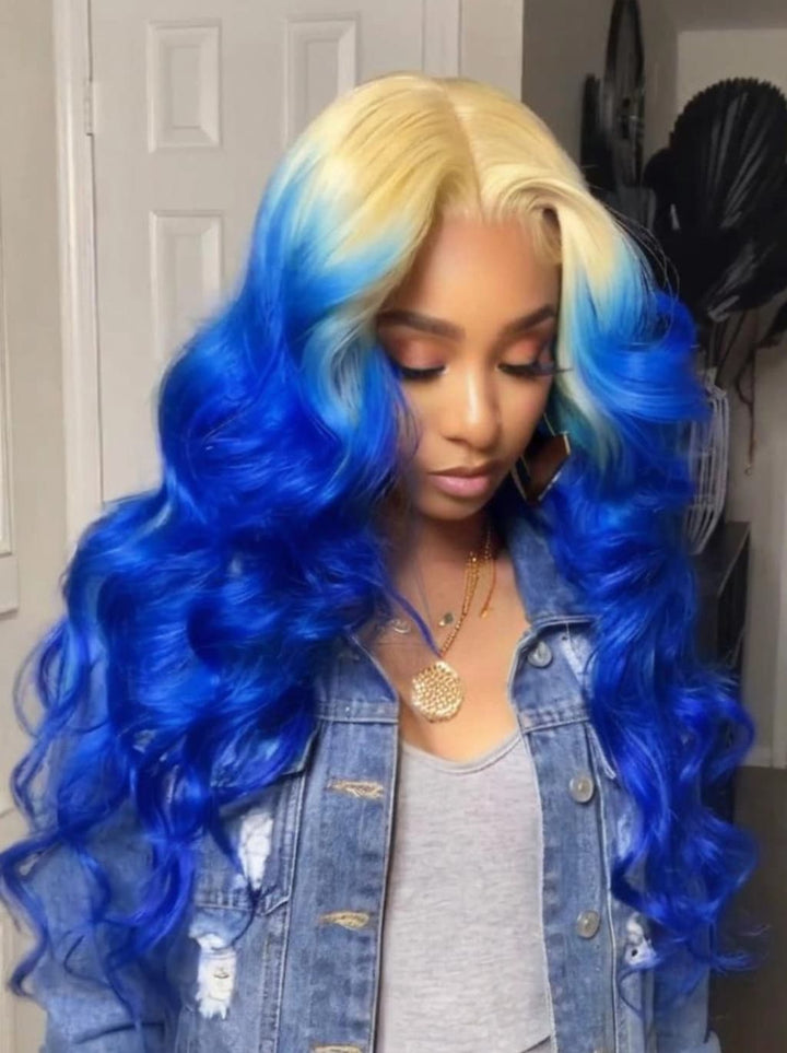 Dorsanee Ombre 613 Blonde Blue 13x4 Lace Front Human Hair Wigs 200 Density