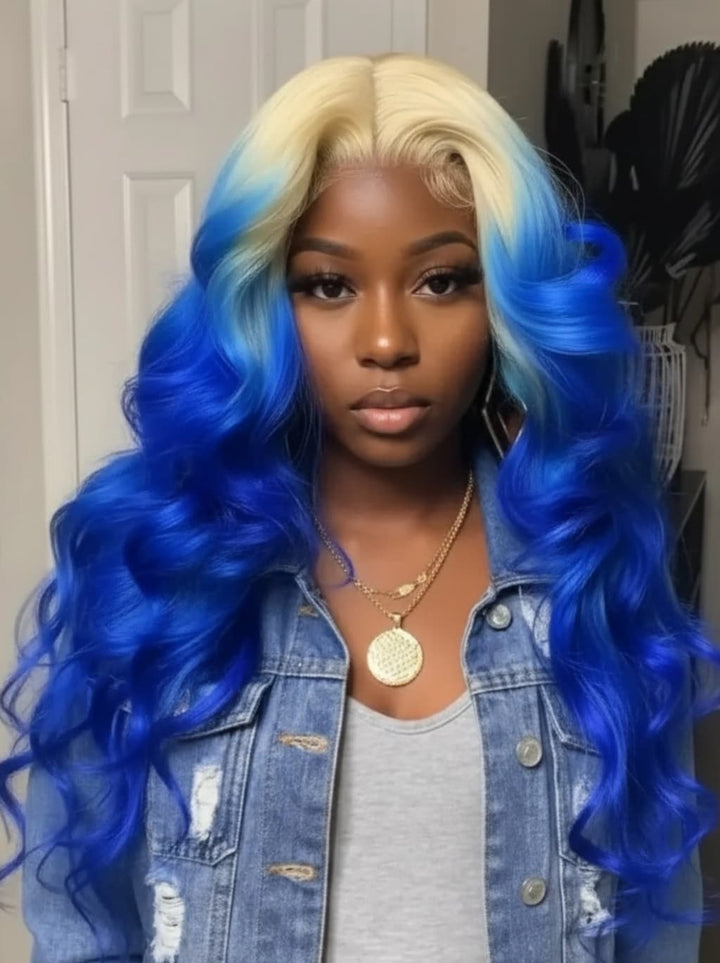 Dorsanee Ombre 613 Blonde Blue 13x4 Lace Front Human Hair Wigs 200 Density