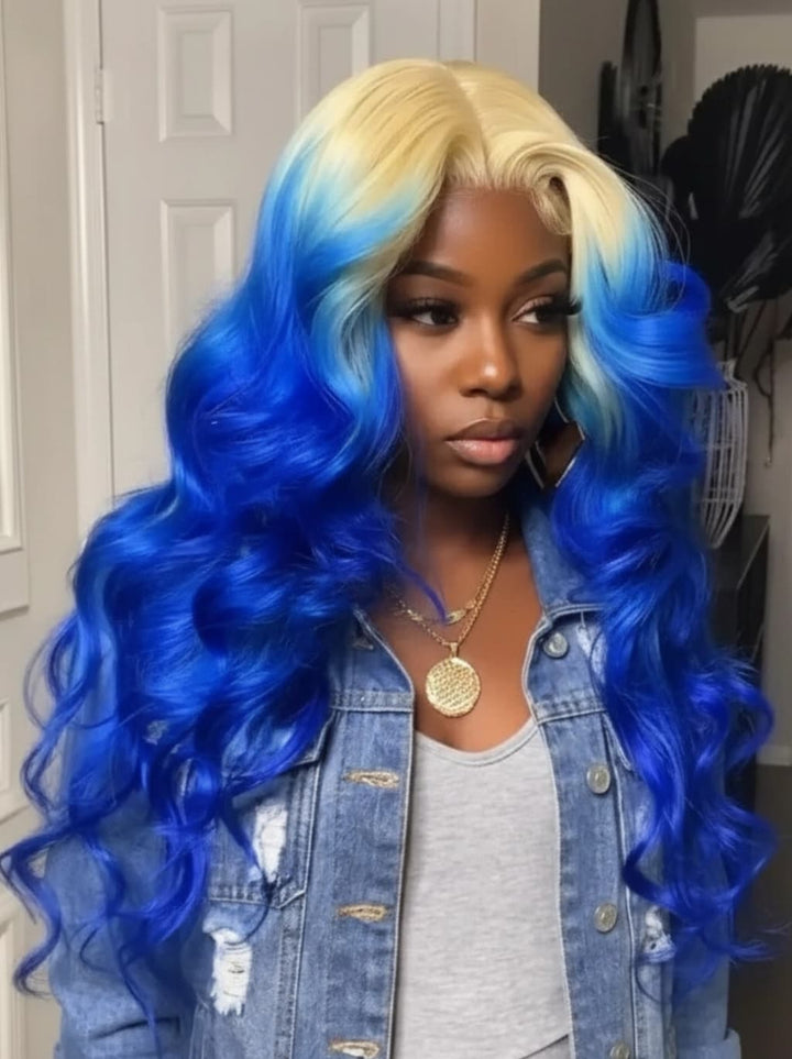 Dorsanee Ombre 613 Blonde Blue 13x4 Lace Front Human Hair Wigs 200 Density