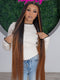 Dorsanee Ombre Black Brown Skunk Stripe 42 40 38 36 34 32 30 inch Knee Length 13x4 Lace Front Human Hair Wigs