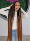 Dorsanee Ombre Black Brown Skunk Stripe 42 40 38 36 34 32 30 inch Knee Length 13x4 Lace Front Human Hair Wigs
