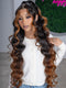 Dorsanee Ombre Black Brown Skunk Stripe 42 40 38 36 34 32 30 inch Knee Length 13x4 Lace Front Human Hair Wigs
