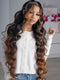 Dorsanee Ombre Black Brown Skunk Stripe 42 40 38 36 34 32 30 inch Knee Length 13x4 Lace Front Human Hair Wigs