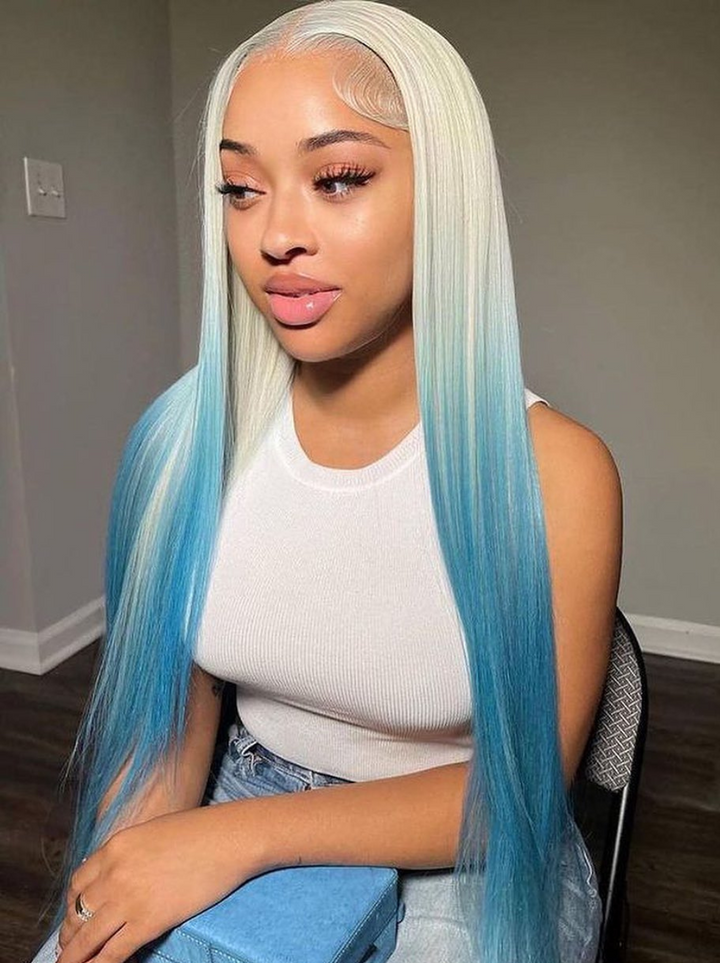 Dorsanee Ombre Blonde Blue 13x4 Lace Front Straight Virgin Human Hair Weave Wigs
