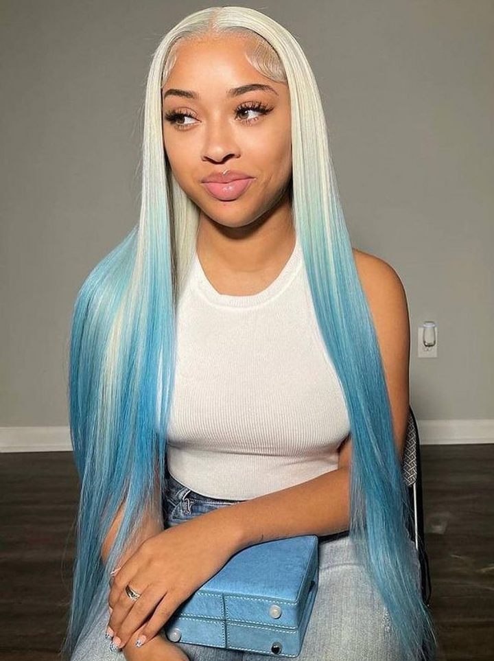 Dorsanee Ombre Blonde Blue 13x4 Lace Front Straight Virgin Human Hair Weave Wigs