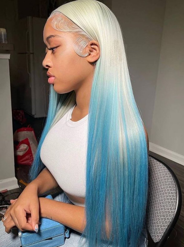 Dorsanee Ombre Blonde Blue 13x4 Lace Front Straight Virgin Human Hair Weave Wigs