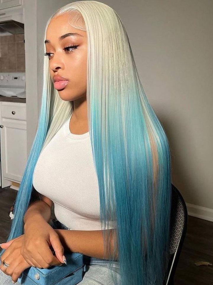 Dorsanee Ombre Blonde Blue 13x4 Lace Front Straight Virgin Human Hair Weave Wigs