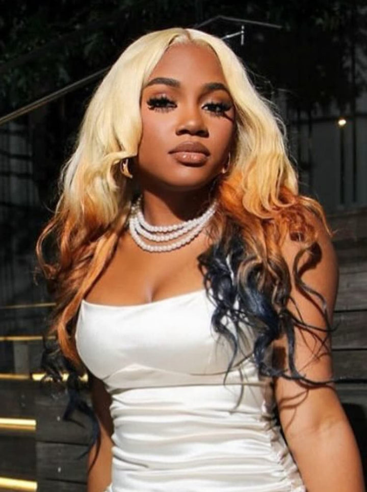 Dorsanee Ombre Blonde Ginger Brown Black 13x4 Lace Front Human Hair Wigs 200 Density