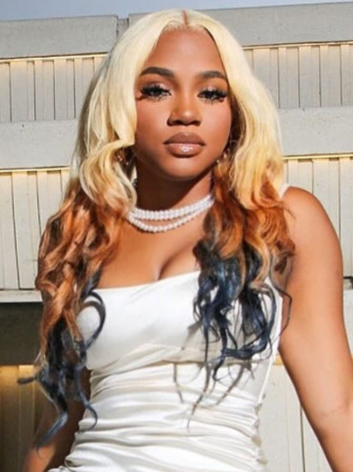 Dorsanee Ombre Blonde Ginger Brown Black 13x4 Lace Front Human Hair Wigs 200 Density