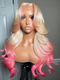 Dorsanee Ombre Blonde Pink Wig With Pink Skunk Stripe 13x4 Lace Front Human Hair Wigs